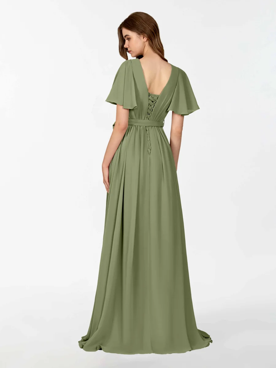 Robes De Demoiselle D'Honneur À Manches Courtes Avec Ceinture Kimberly – Image 3