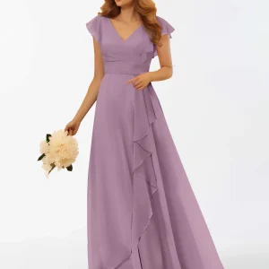 Robes De Demoiselle D'Honneur À Manches Courtes Et À Lacets Vera