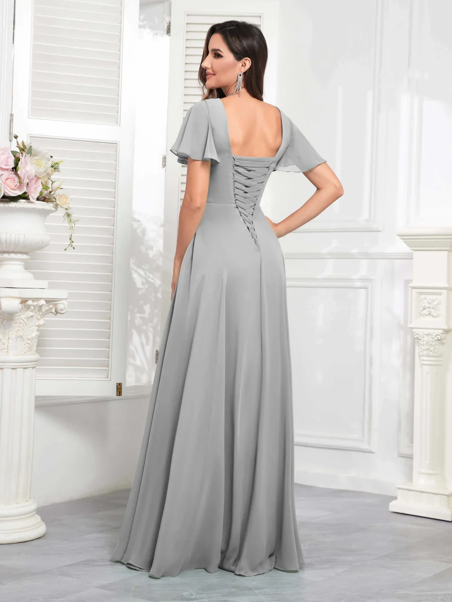 Robes De Demoiselle D'Honneur À Manches Courtes Ruché Fente À Jambe Gracelyn – Image 6