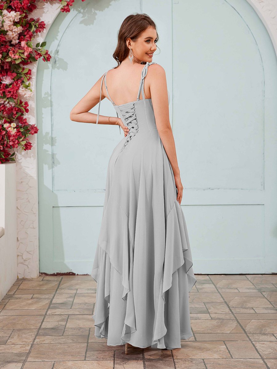 Robes De Demoiselle D'Honneur À Bretelles Spaghetti Volants À Lacets Carmen – Image 7