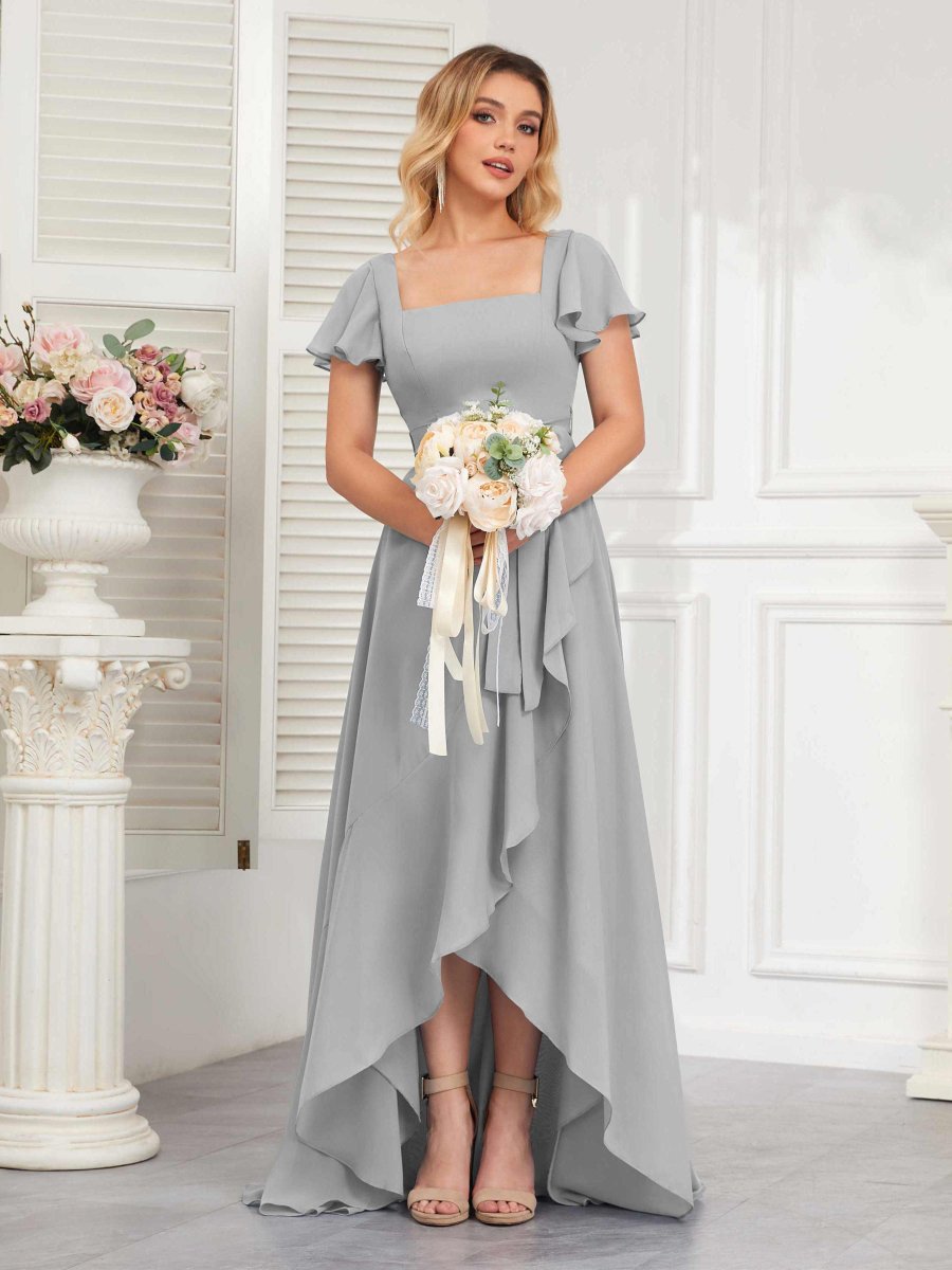 Robes De Demoiselle D'Honneur À Carré Ceinture Manches Courtes Makenna – Image 7