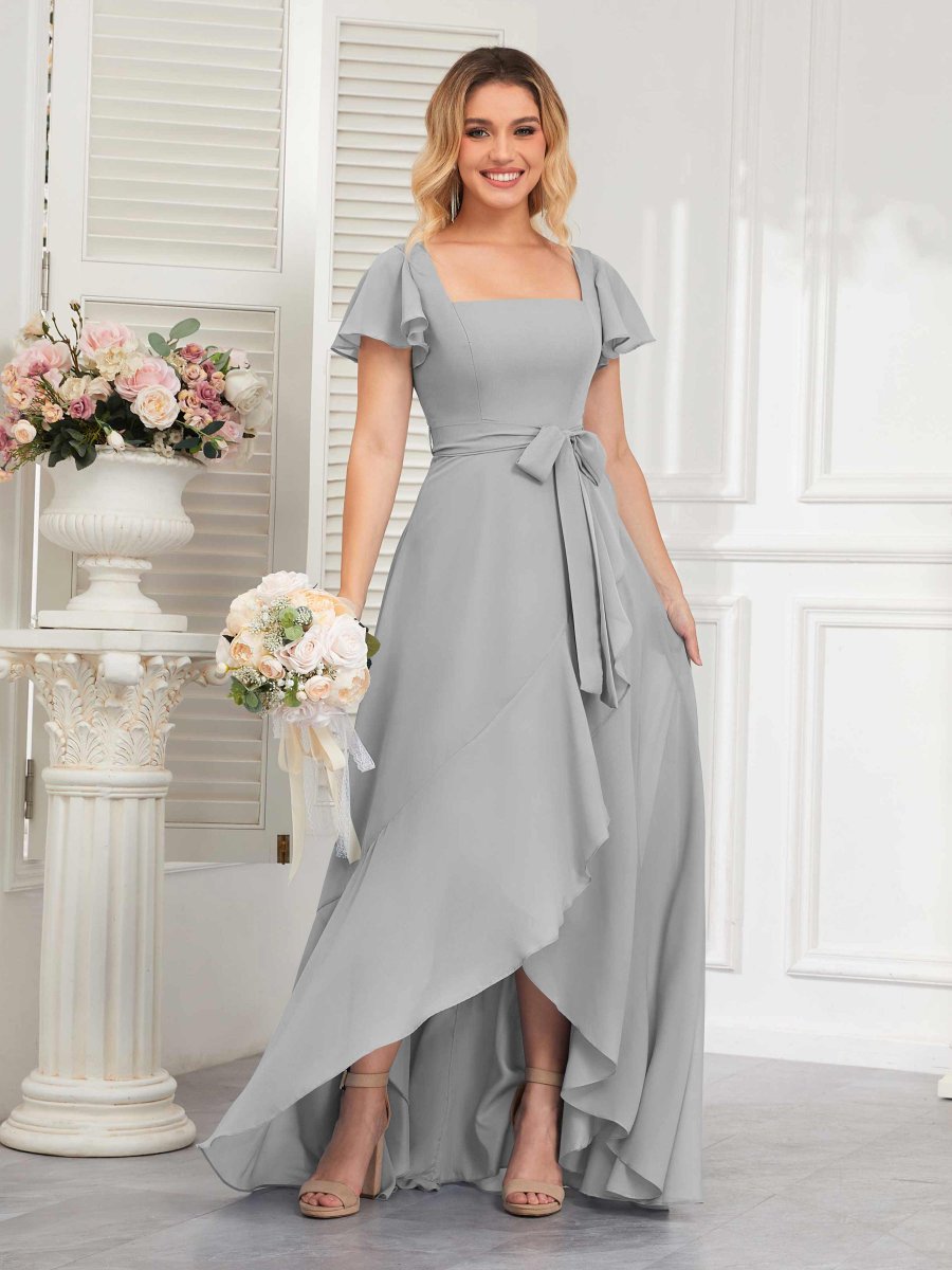 Robes De Demoiselle D'Honneur À Carré Ceinture Manches Courtes Makenna – Image 8