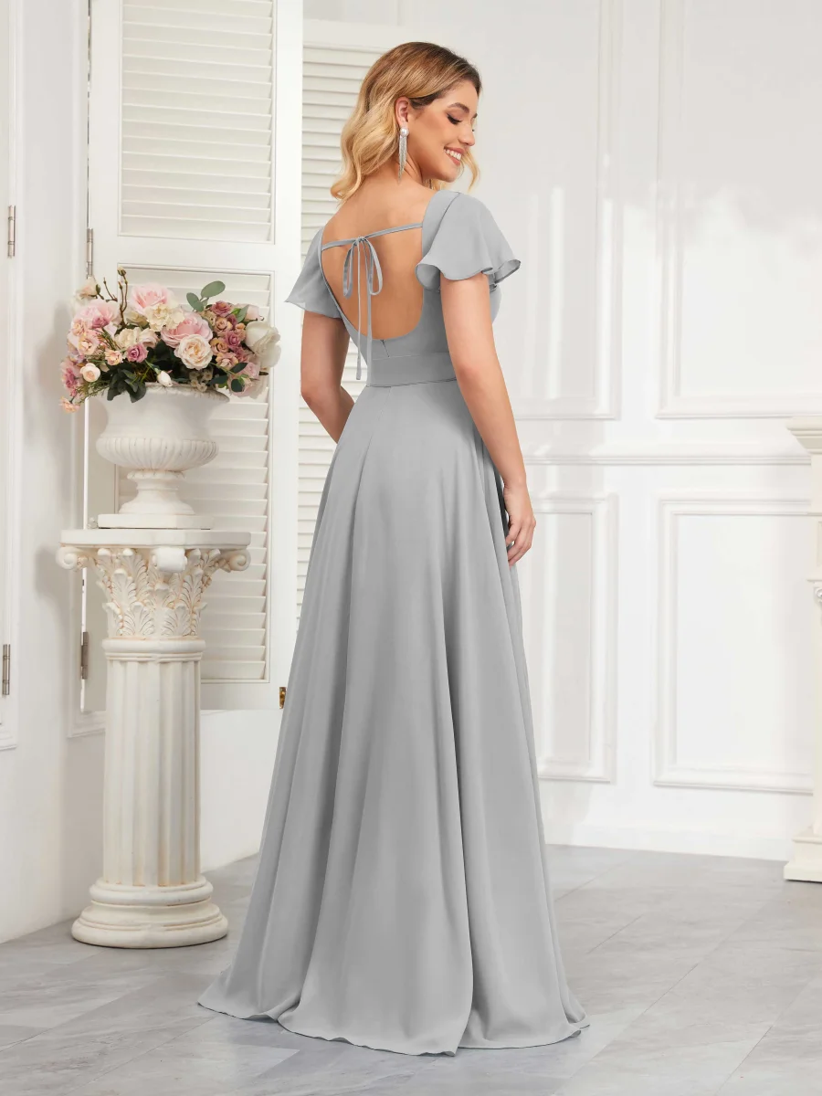 Robes De Demoiselle D'Honneur À Carré Ceinture Manches Courtes Makenna – Image 9