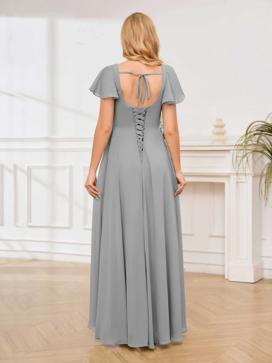 Robes De Demoiselle D'Honneur À Col Carré Ruffles Asymétrique Manches Courtes Itzel – Image 6