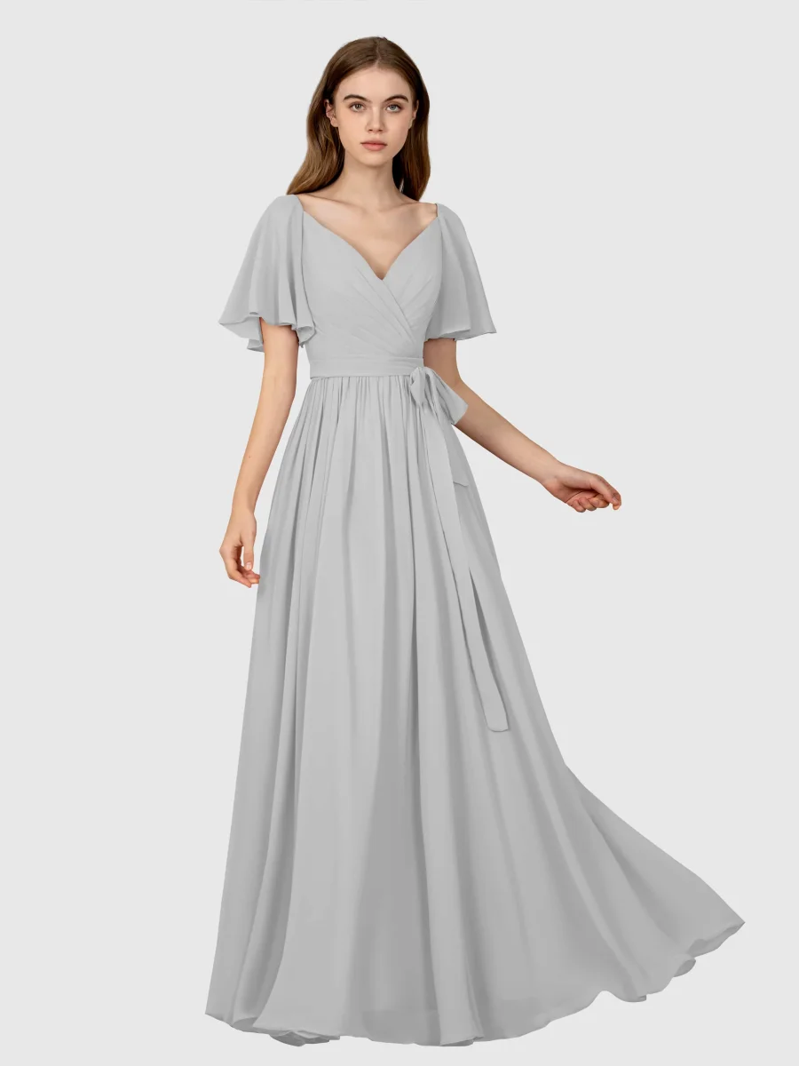 Robes De Demoiselle D'Honneur À Manches Courtes Col V Avec Poches Avery – Image 4