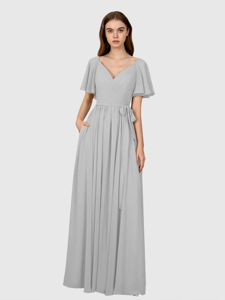 Robes De Demoiselle D'Honneur À Manches Courtes Col V Avec Poches Avery – Image 5