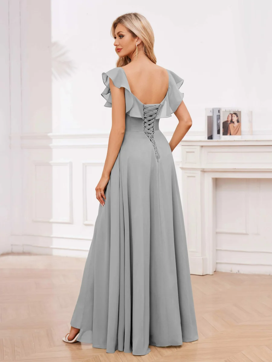 Robes De Demoiselle D'Honneur À Manches Courtes Fente À Jambe Avec Poches Zelda – Image 6