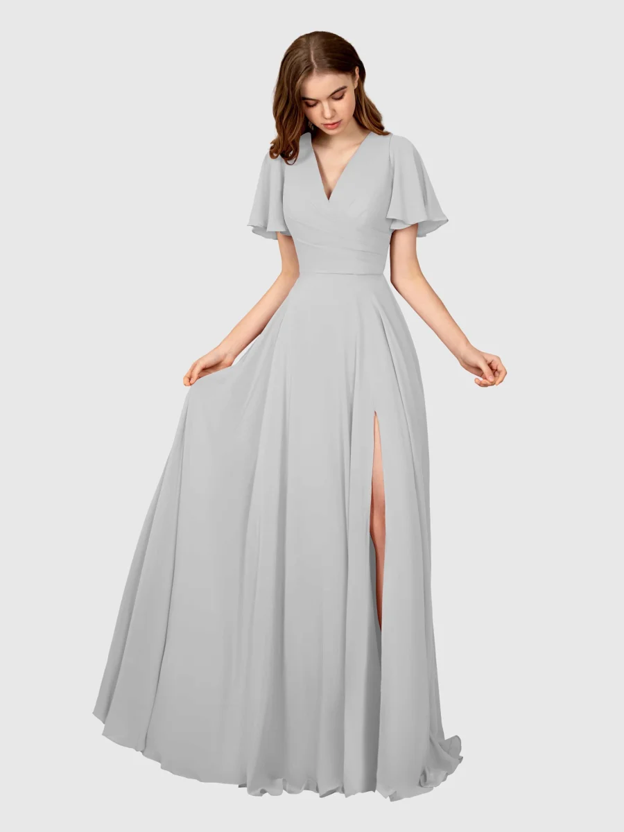 Robes De Demoiselle D'Honneur À Manches Courtes Longueur Au Sol Mia – Image 4