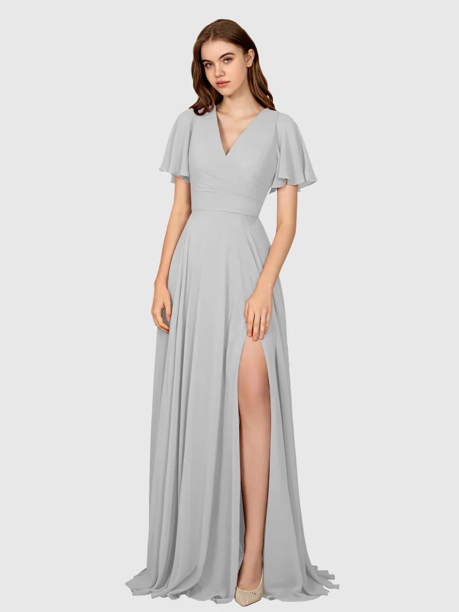 Robes De Demoiselle D'Honneur À Manches Courtes Longueur Au Sol Mia – Image 5