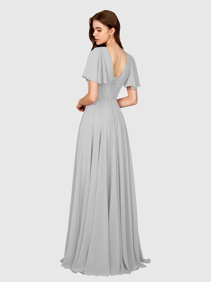 Robes De Demoiselle D'Honneur À Manches Courtes Longueur Au Sol Mia – Image 6