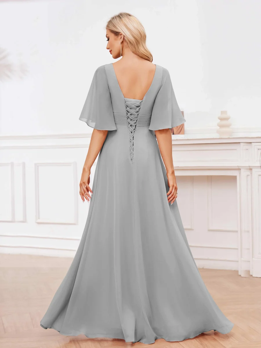 Robes De Demoiselle D'Honneur À Manches Courtes Volants Col V Marie – Image 6