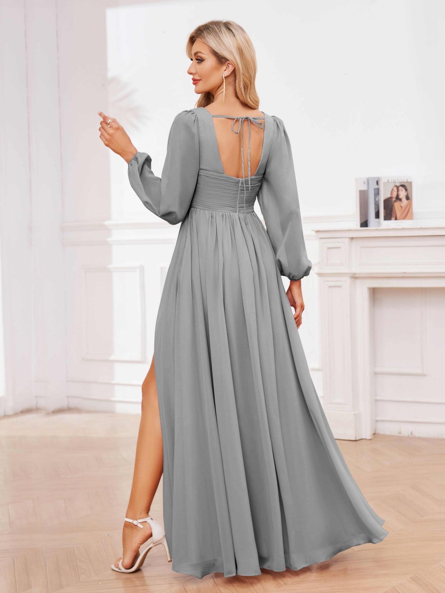 Robes De Demoiselle D'Honneur À Ruché Manches Longues Fente À Jambe Jemma – Image 6