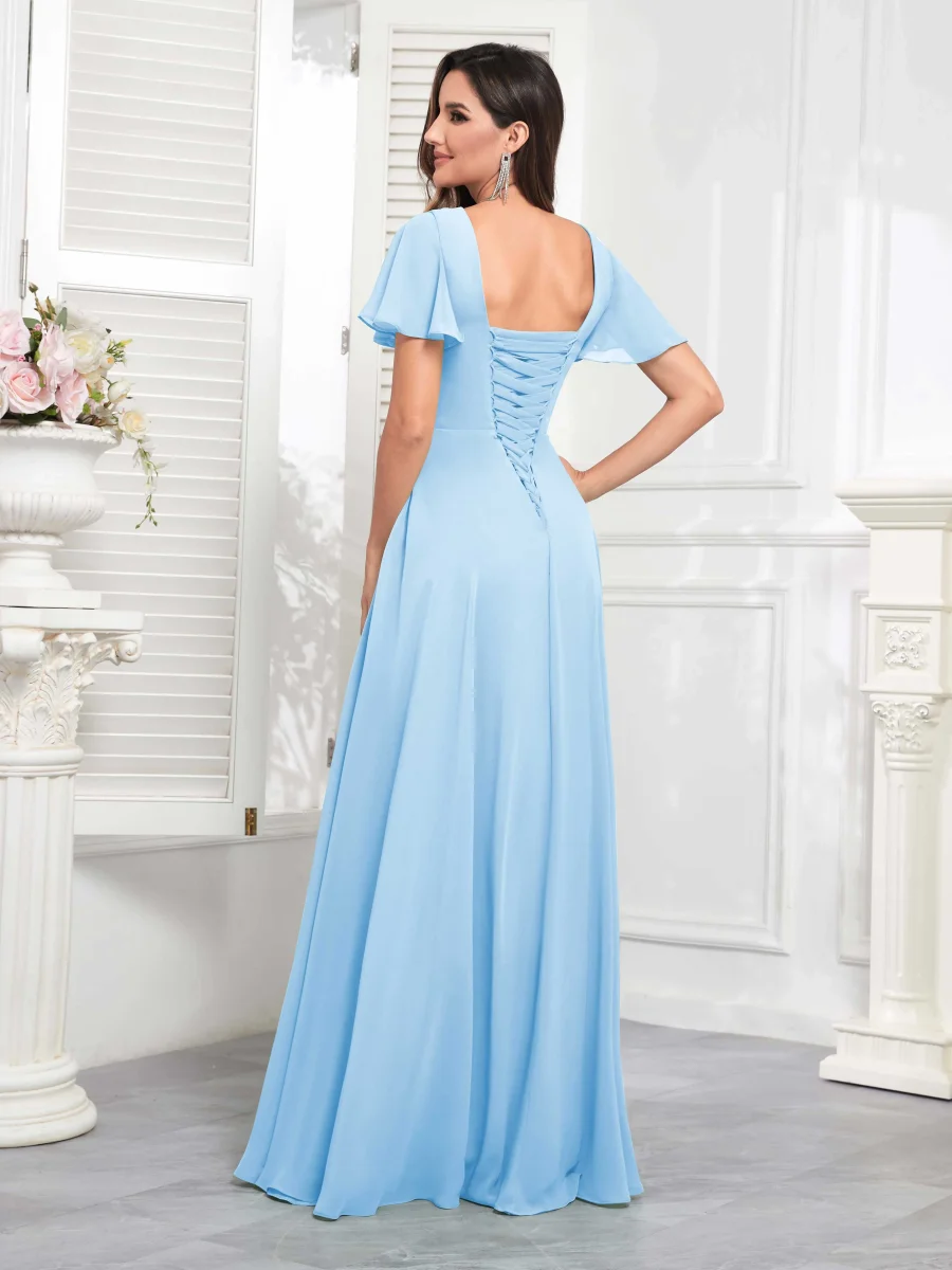 Robes De Demoiselle D'Honneur À Manches Courtes Ruché Fente À Jambe Gracelyn – Image 9