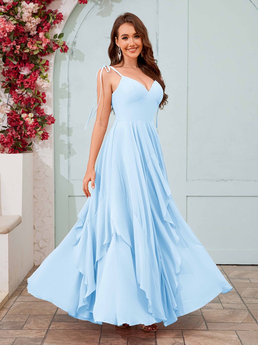 Robes De Demoiselle D'Honneur À Bretelles Spaghetti Volants À Lacets Carmen – Image 9