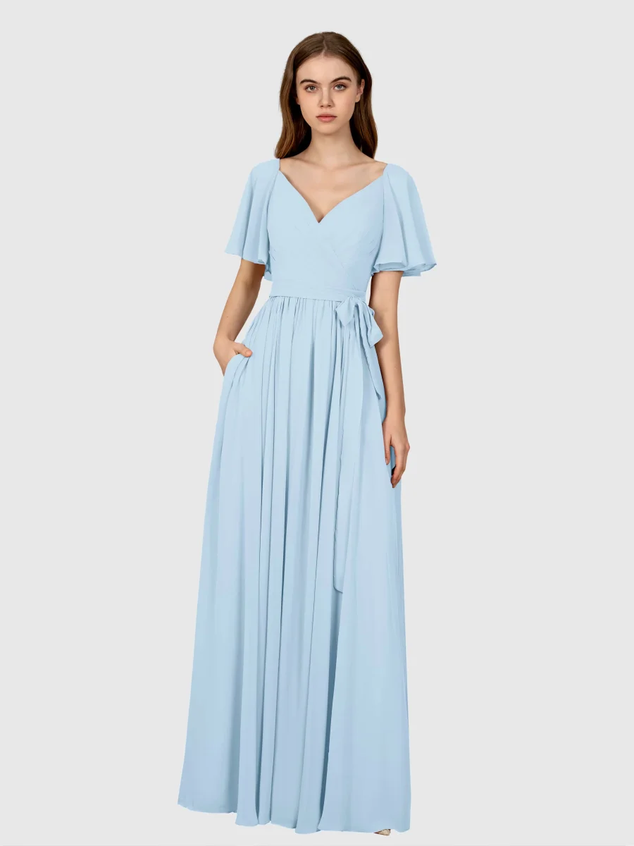 Robes De Demoiselle D'Honneur À Manches Courtes Col V Avec Poches Avery – Image 8