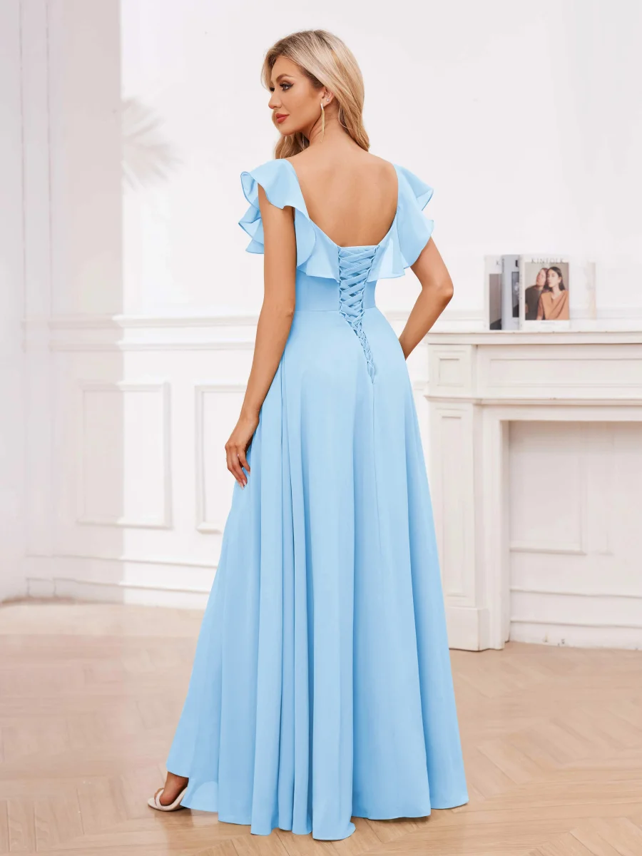 Robes De Demoiselle D'Honneur À Manches Courtes Fente À Jambe Avec Poches Zelda – Image 9