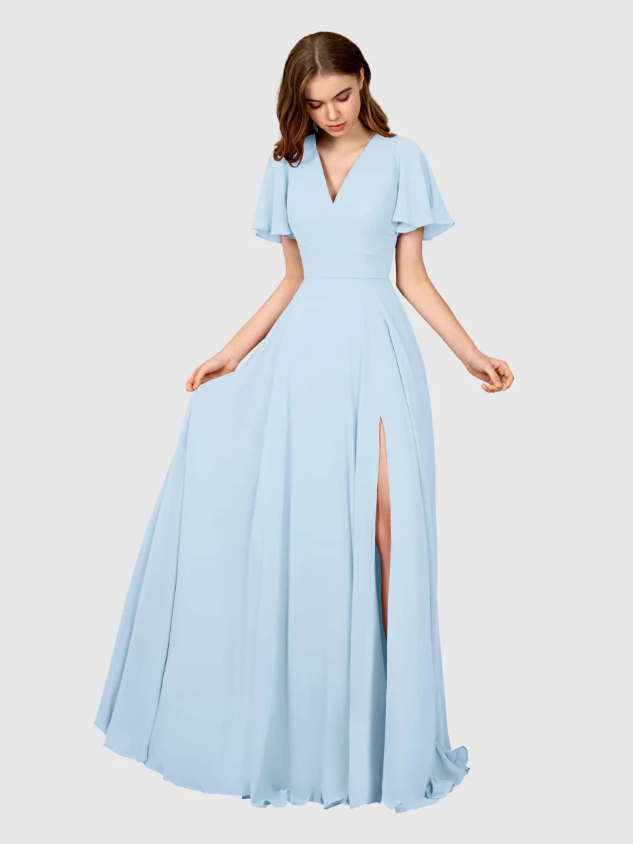 Robes De Demoiselle D'Honneur À Manches Courtes Longueur Au Sol Mia – Image 7