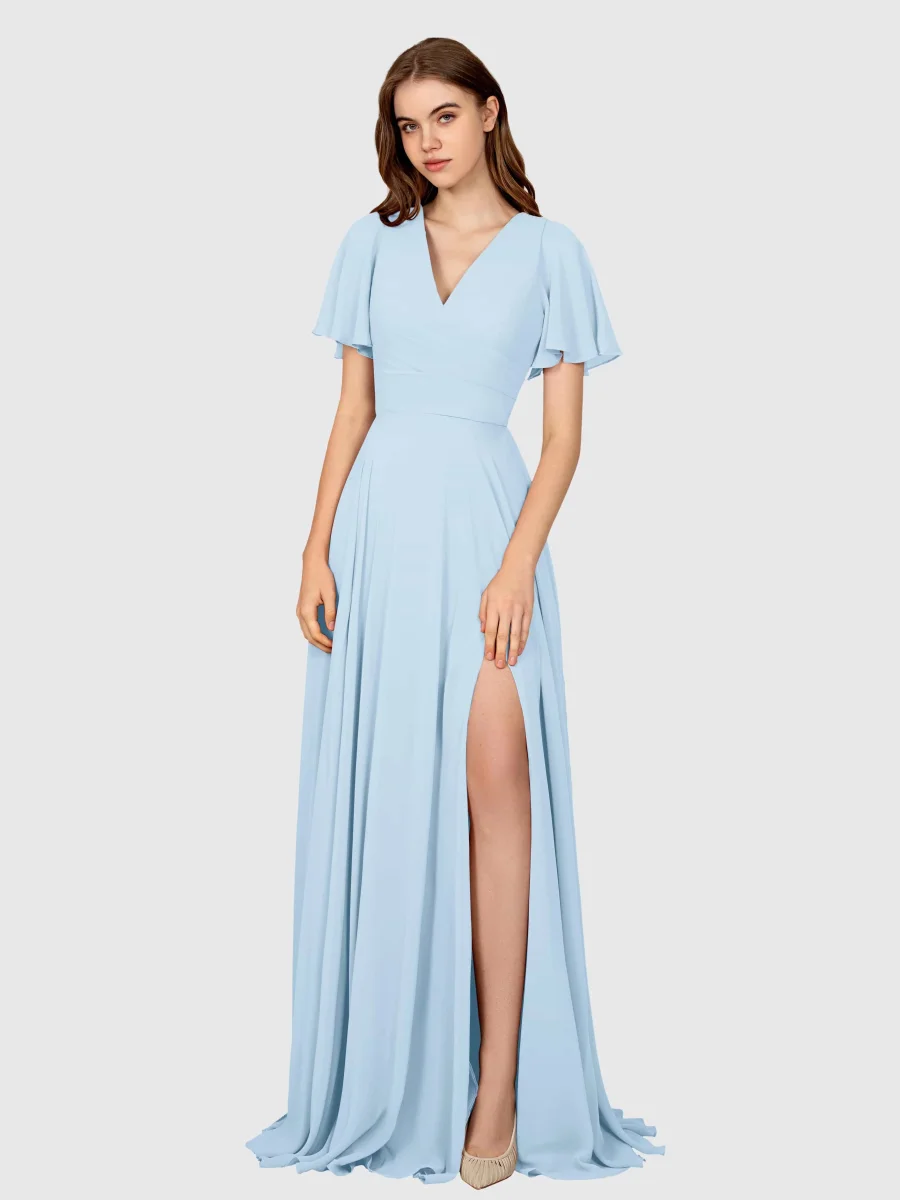 Robes De Demoiselle D'Honneur À Manches Courtes Longueur Au Sol Mia – Image 8