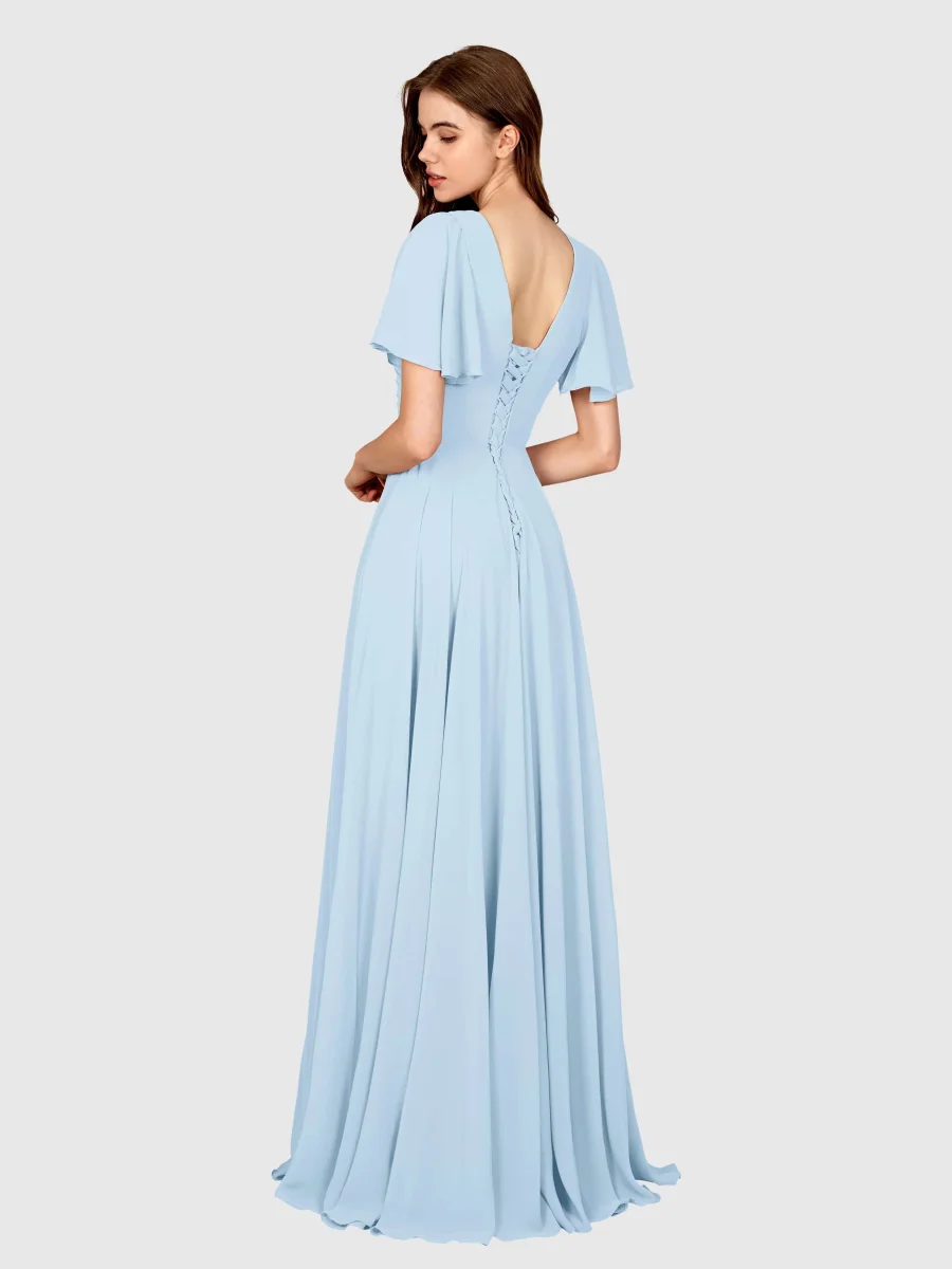 Robes De Demoiselle D'Honneur À Manches Courtes Longueur Au Sol Mia – Image 9