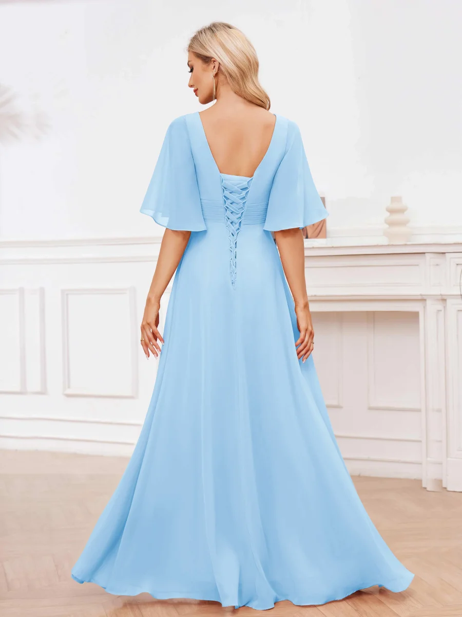 Robes De Demoiselle D'Honneur À Manches Courtes Volants Col V Marie – Image 9