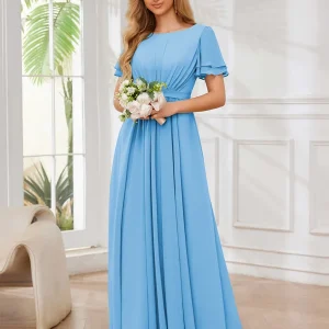 Robes De Demoiselle D'Honneur À Manches Courtes Longueur Au Sol Briana