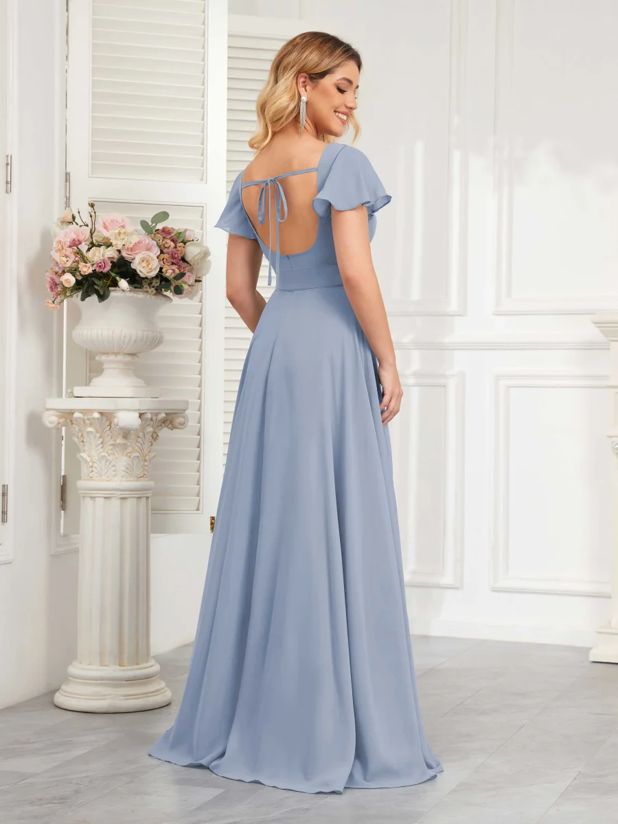 Robes De Demoiselle D'Honneur À Carré Ceinture Manches Courtes Makenna – Image 6