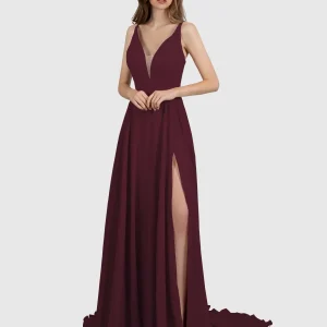 Robes De Demoiselle D'Honneur À Col V Profond Traîne À Balayage Abigail