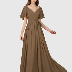 Robes De Demoiselle D'Honneur À Manches Courtes Col V Avec Poches Avery