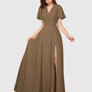 Robes De Demoiselle D'Honneur À Manches Courtes Longueur Au Sol Mia