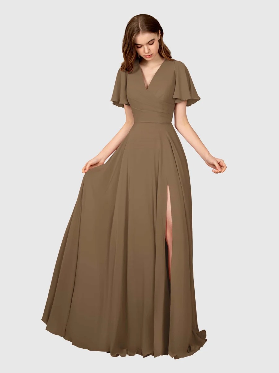 Robes De Demoiselle D'Honneur À Manches Courtes Longueur Au Sol Mia – Image 2