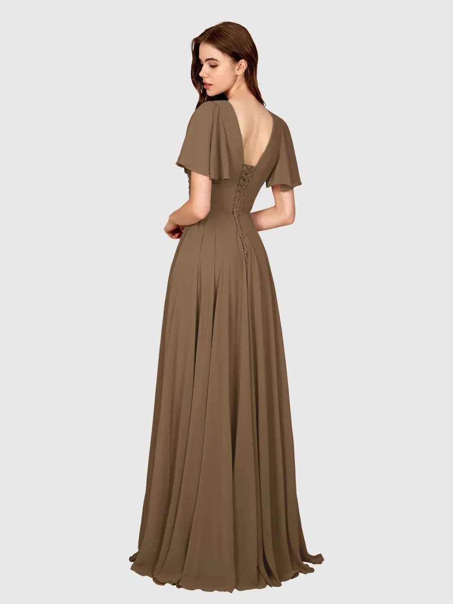 Robes De Demoiselle D'Honneur À Manches Courtes Longueur Au Sol Mia – Image 3