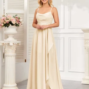 Robes De Demoiselle D'Honneur À Sans Manches Col Bénitier Fente À Jambe Danna