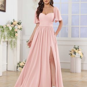 Robes De Demoiselle D'Honneur En Mousseline À Encolure En Coeur Fente Lillie