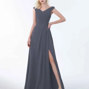 Robes De Demoiselle D'Honneur En Mousseline À Fente À Jambe Et Col V Alexandra