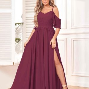 Robes De Demoiselle D'Honneur En Mousseline À Fente À Jambe Ruché Savannah