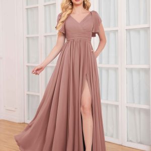 Robes De Demoiselle D'Honneur En Mousseline À Manches Courtes Volants Valerie