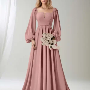 Robes De Demoiselle D'Honneur En Mousseline À Manches Longues Laila