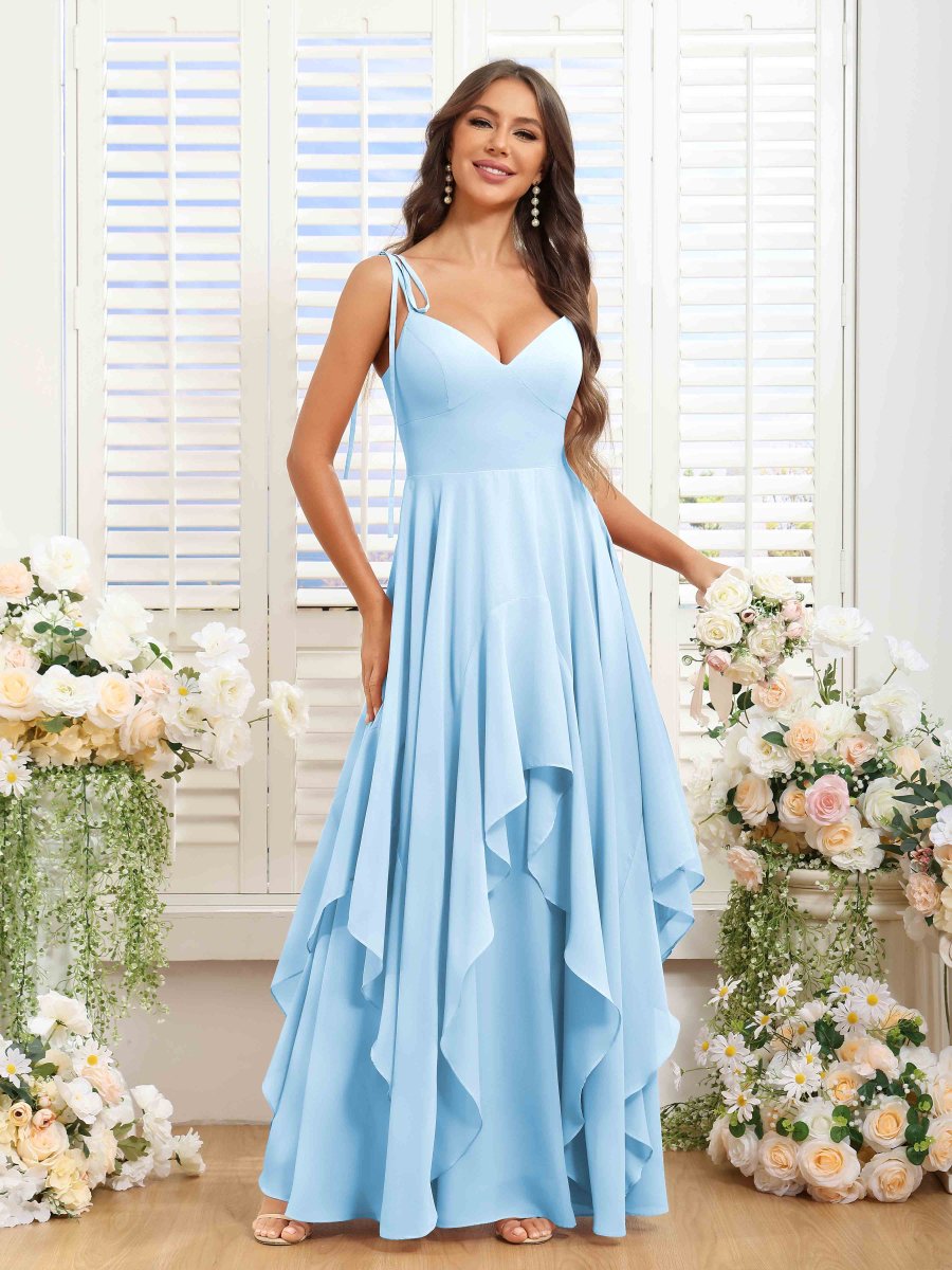 Robes De Demoiselle D'Honneur En Mousseline À Sans Manches Volants Amaranth – Image 7