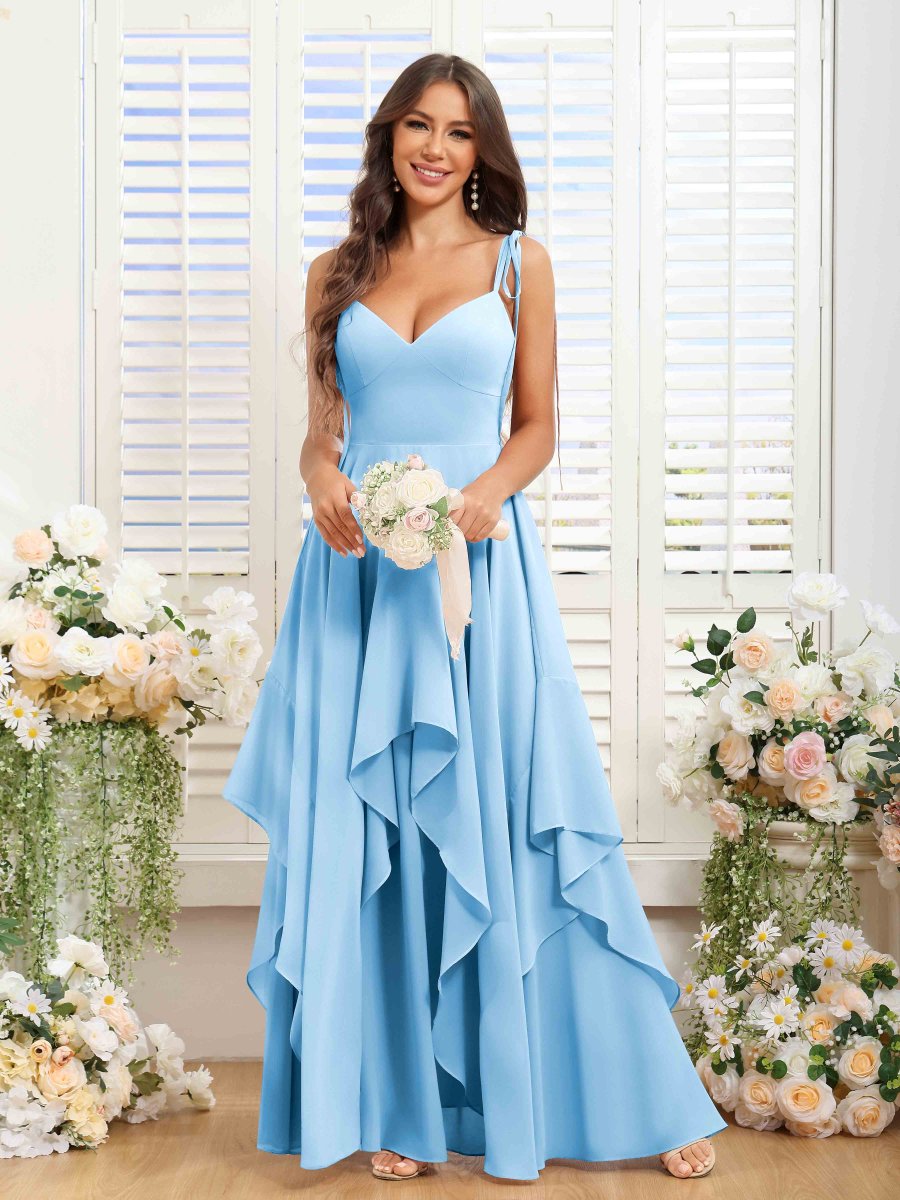 Robes De Demoiselle D'Honneur En Mousseline À Sans Manches Volants Amaranth – Image 9