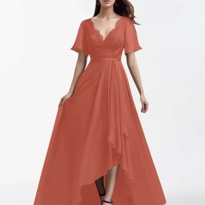 Robes Mère De La Mariée En Mousseline À Manches Longues Et Dentelle Elise