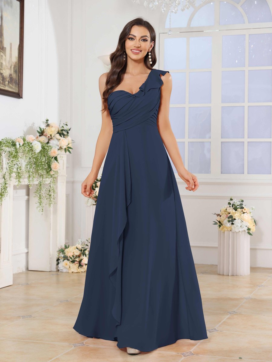 Robes De Demoiselle D'Honneur En Mousseline À Une Épaule Madisyn – Image 5