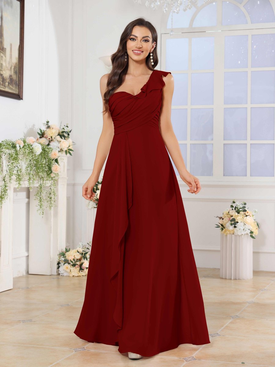 Robes De Demoiselle D'Honneur En Mousseline À Une Épaule Madisyn – Image 2