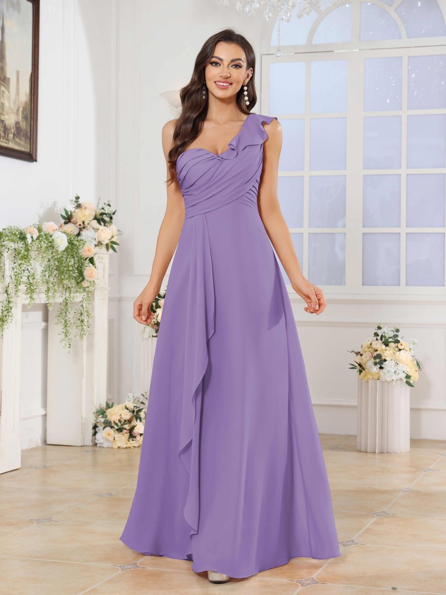 Robes De Demoiselle D'Honneur En Mousseline À Une Épaule Madisyn – Image 6