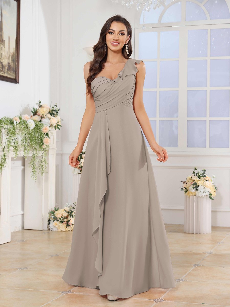 Robes De Demoiselle D'Honneur En Mousseline À Une Épaule Madisyn – Image 9