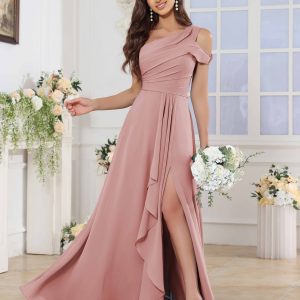 Robes De Demoiselle D'Honneur En Mousseline À Une Épaule Ruché Kallie