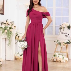 Robes De Demoiselle D'Honneur En Mousseline À Une Épaule Ruché Nerida