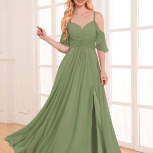 Robes De Demoiselle D'Honneur En Mousseline À Manches Drapées Charlie