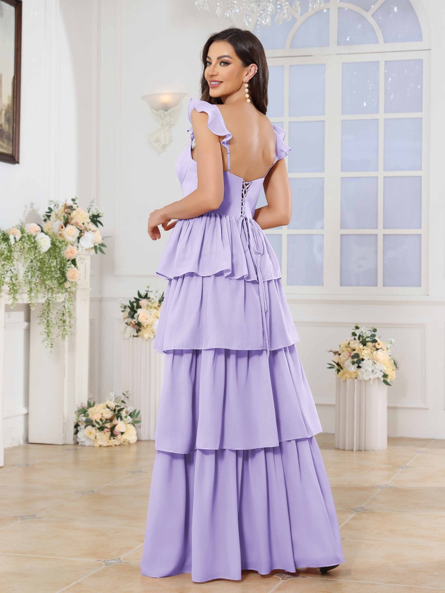 Robes De Demoiselle D'Honneur En Mousseline À Volants Fente À Jambe Ramona – Image 3