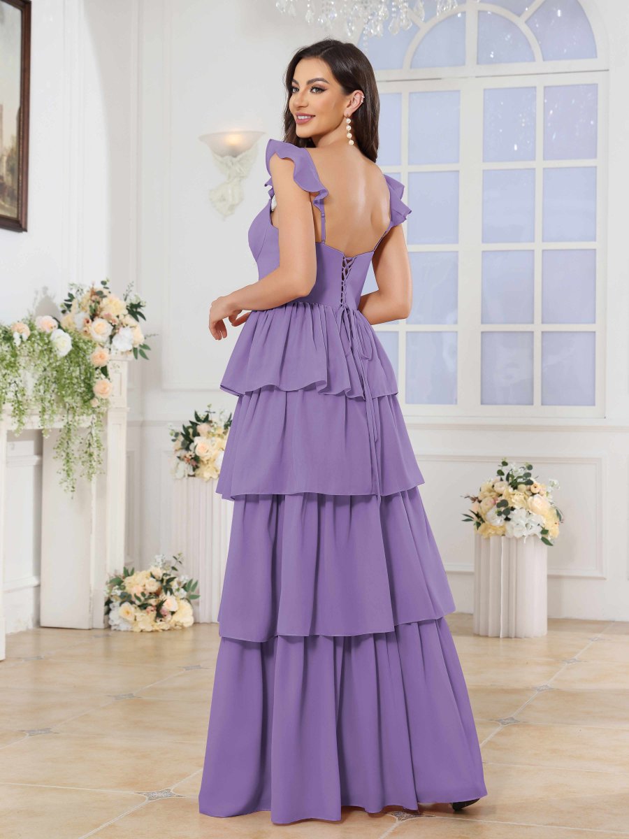 Robes De Demoiselle D'Honneur En Mousseline À Volants Fente À Jambe Ramona – Image 8