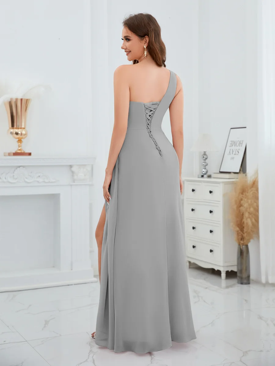 Robes De Demoiselle D'Honneur En Mousseline À Une Épaule Fente À Jambe Dorothy – Image 7